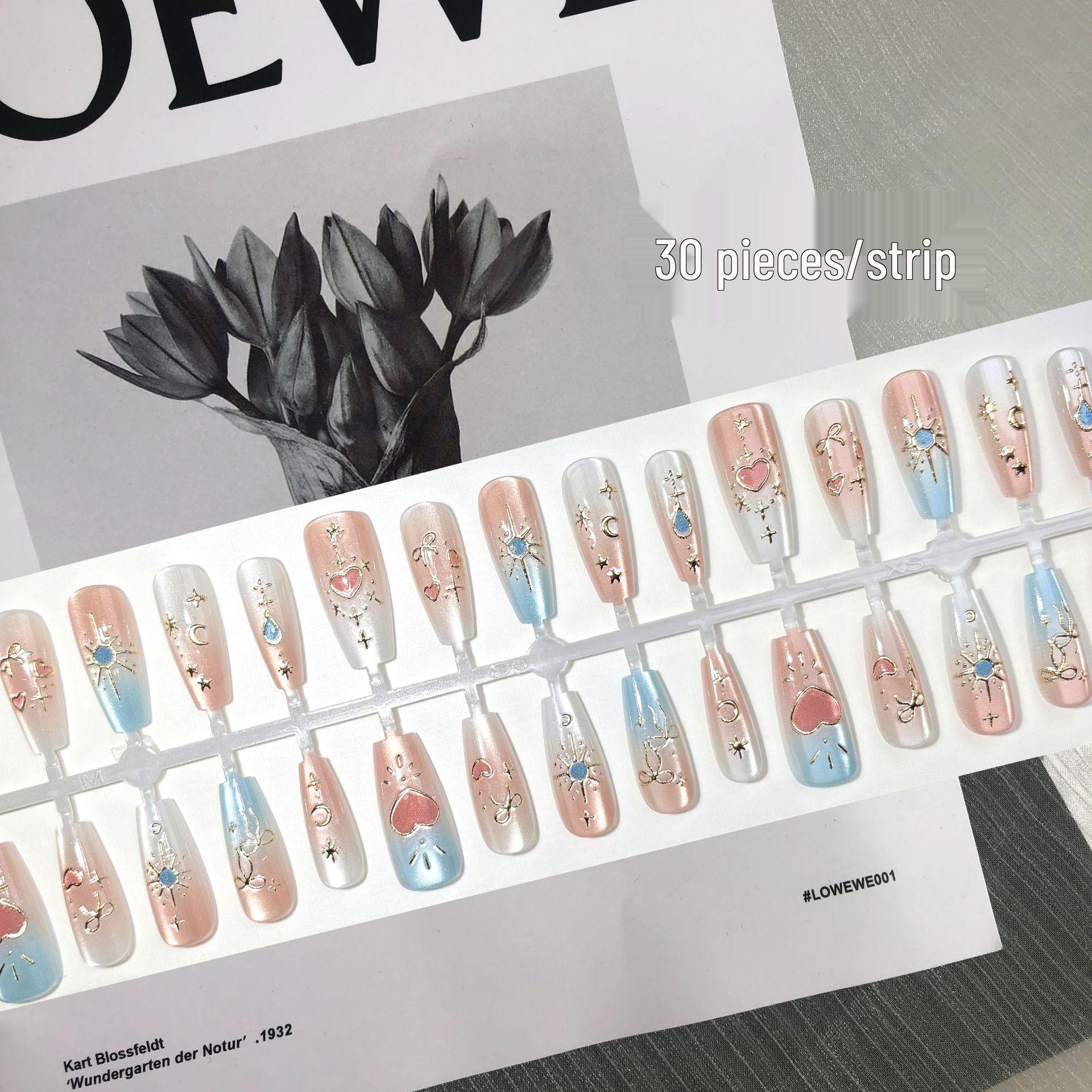 

Рококо Фея Мечтательный Градиент Носимые Ногти – Сине-Розовые Патчи для Нейл-Арта с Бантиком