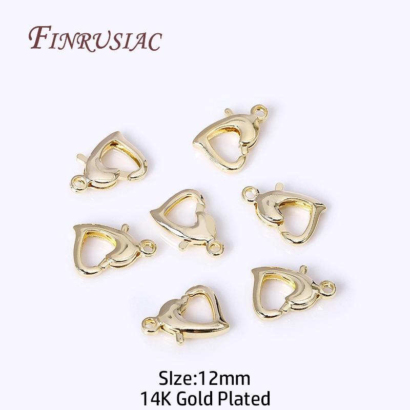 Fermoirs mousqueton en forme de cœur plaqués or 18 carats pour la fabrication de bijoux, Fermoirs fermoirs cœur 10 mm/12 mm pour accessoires de fabrication de bracelets et colliers