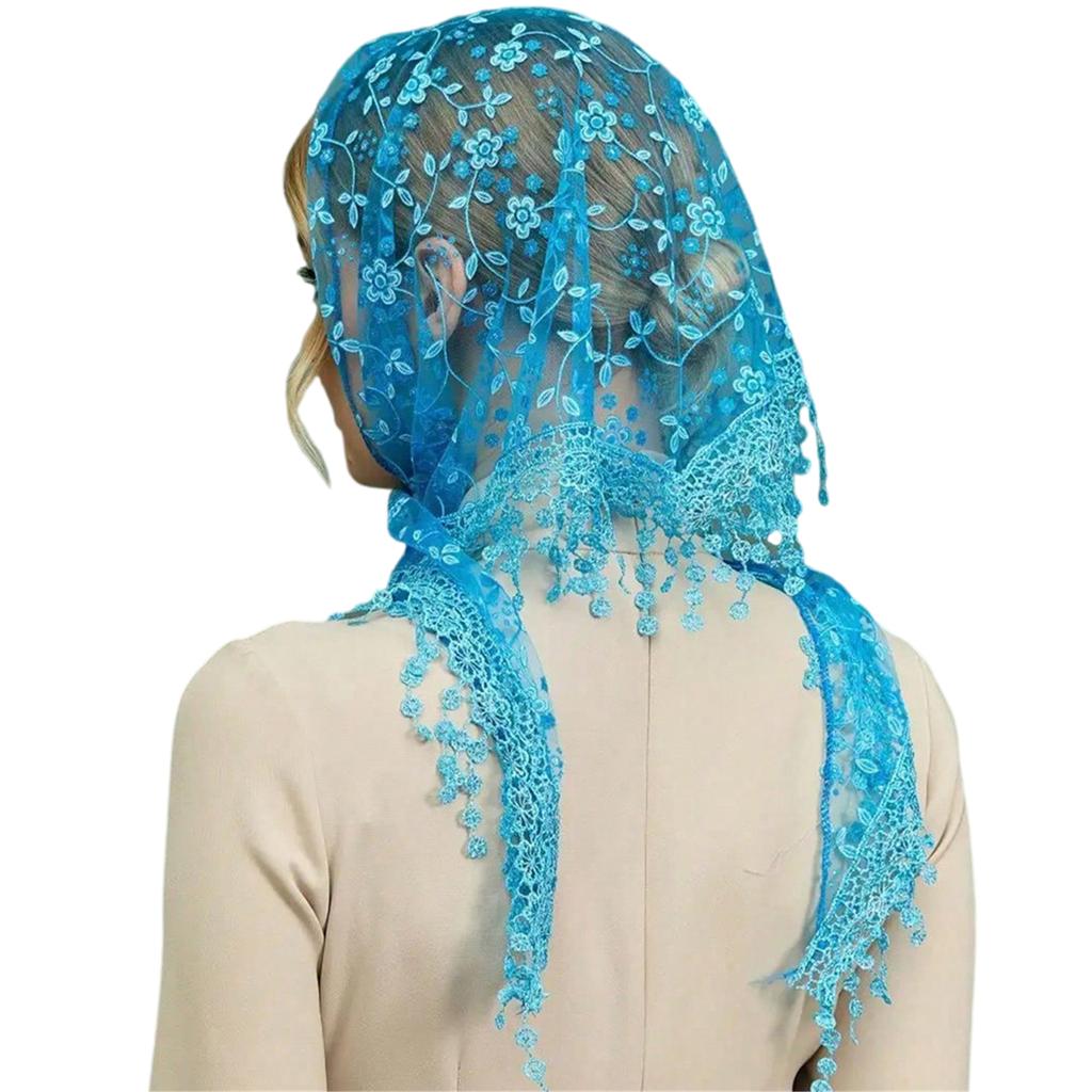 Seethrough Lace Flower Head Scarf Triangle Headwrap Bandanas for Women Daily and Casual Wear Music Festival Headpiece