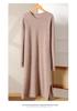 Women's Pure Wool Mid-Length Knit Skirt and Dress, Rolled Hem, Round Neck, Solid Color - Perfect for Autumn and Winter.