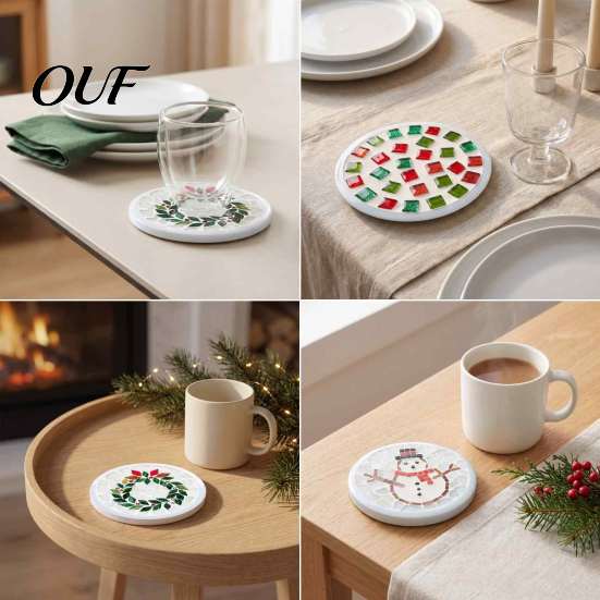 Creative Parent Child Interaction DIY Acrylic Coaster Making Kit, Christmas Theme Decorative Craft, Waterproof Drink Set Table Mat for Holiday