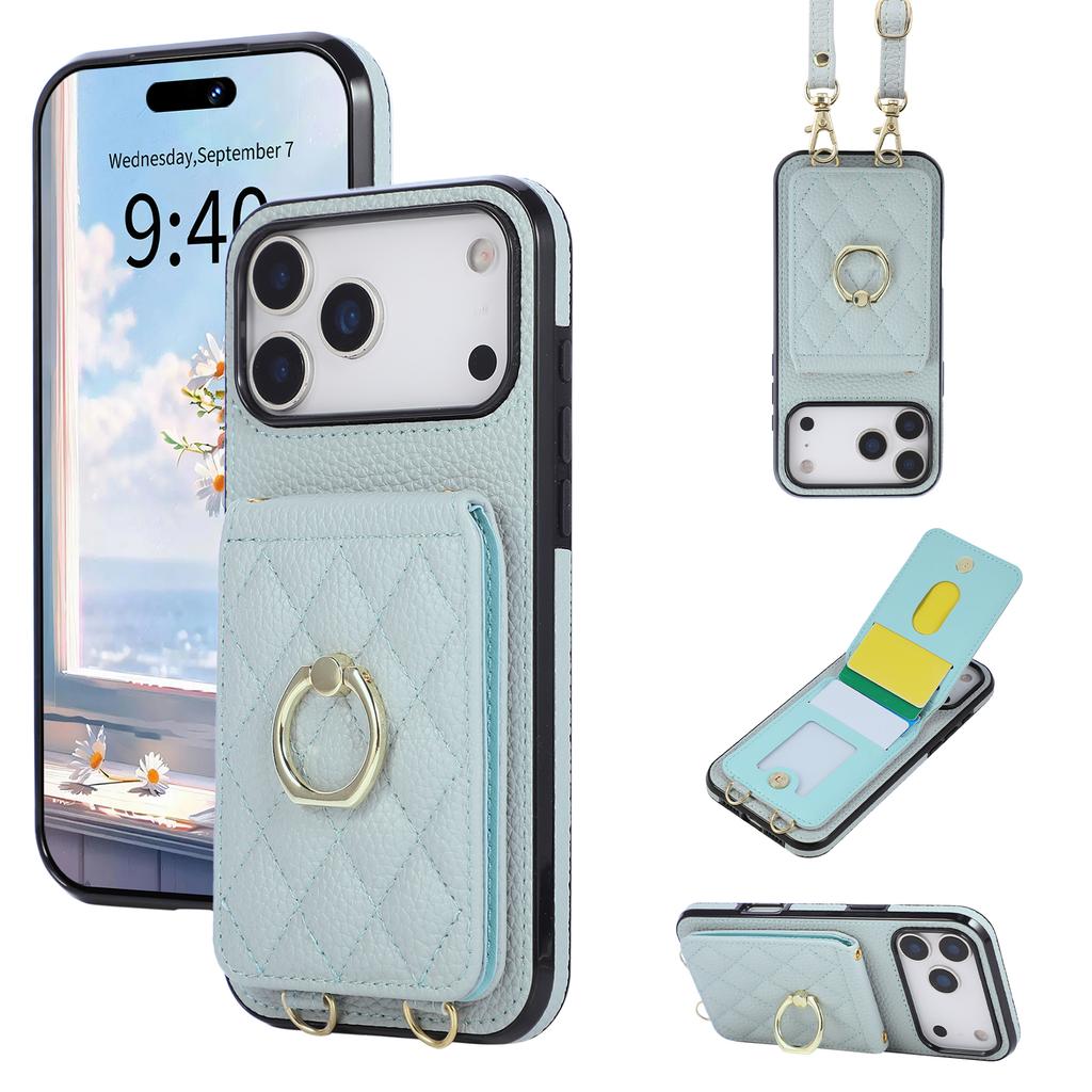Crossbody Ring Holder Cards Solt Wallet Flip Leather Phone Case For iPhone 17 Pro Max 16 Plus 15 14 13 12 11 Long Lanyard Cover