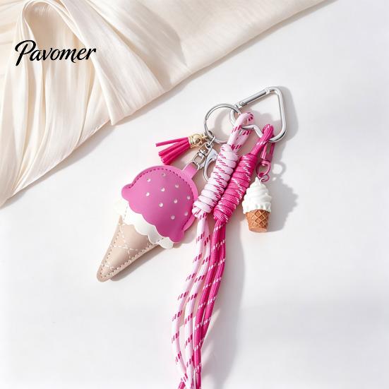 Lollipop Ornaments Faux Leather Ice Cream Pendant, Hanging Decoration Portable Keychain Charms with Braided Rope, Handbag Backpack Purse Bag