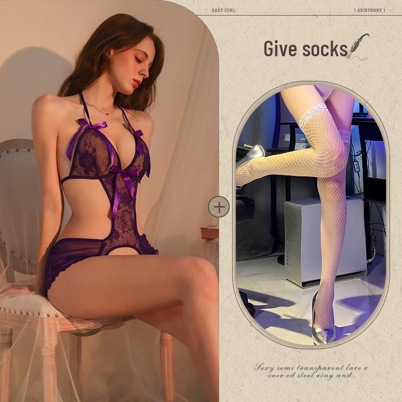 Temptation Lace Bodysuit: Open Crotch Small-Bust Lingerie for Passionate Homewear