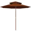 VidaXL Two-Tier Parasol with Wooden Pole, Patio Sunshade, Sun Shelter, Beach Parasol Garden Terrace 313765