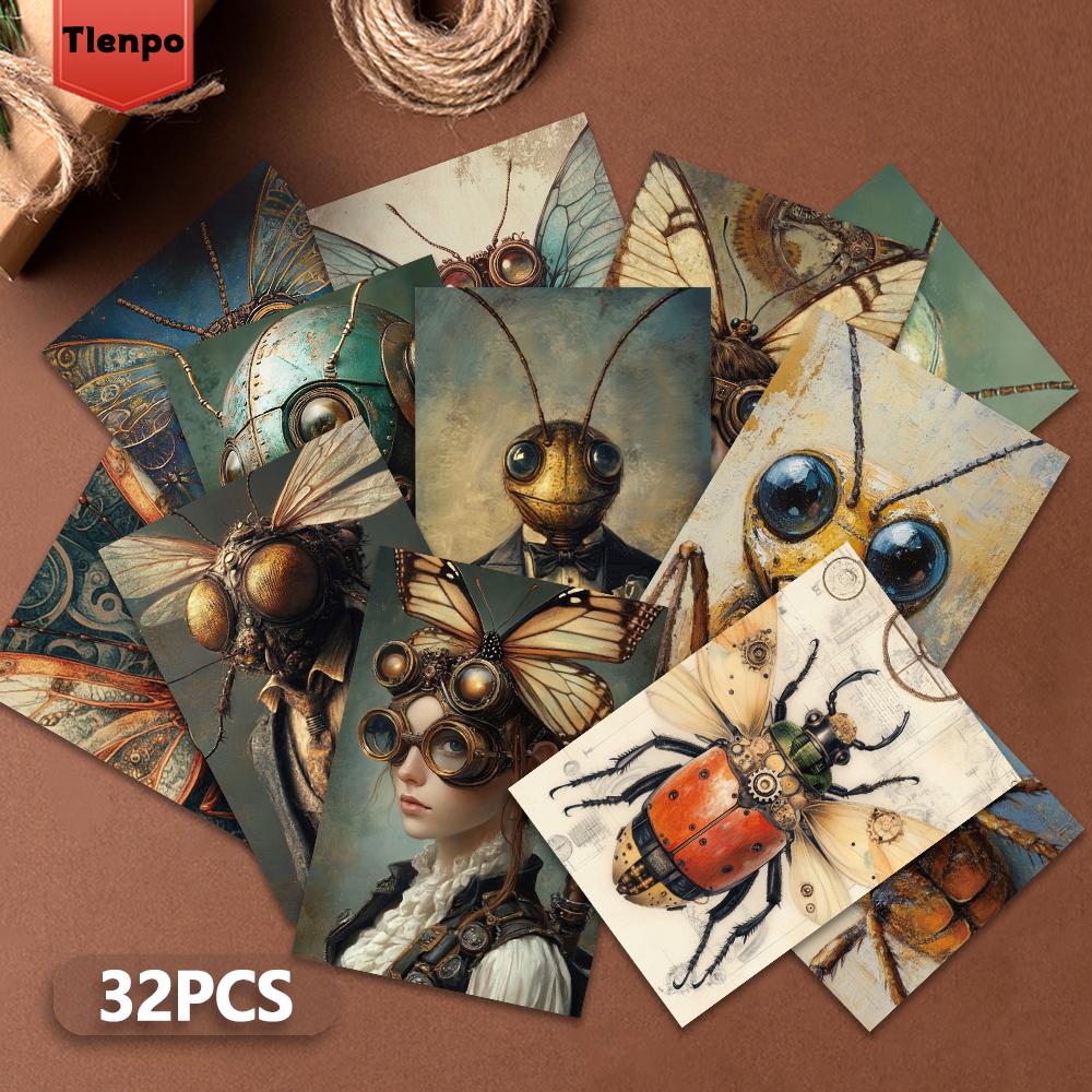 32pcs, Vintage Insect Postcards, Specimens, Birthday/Anniversary Gifts, Collectibles, Suitable for Gift Giving, Can Be Mailed.