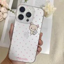 Cute Bear Pink Polka Dots Phone Case For Samsung S25 S24 S23 S22 S21 S20 Note20 Note10 Plus Ultra Lite 5G Clear Soft TPU Cover
