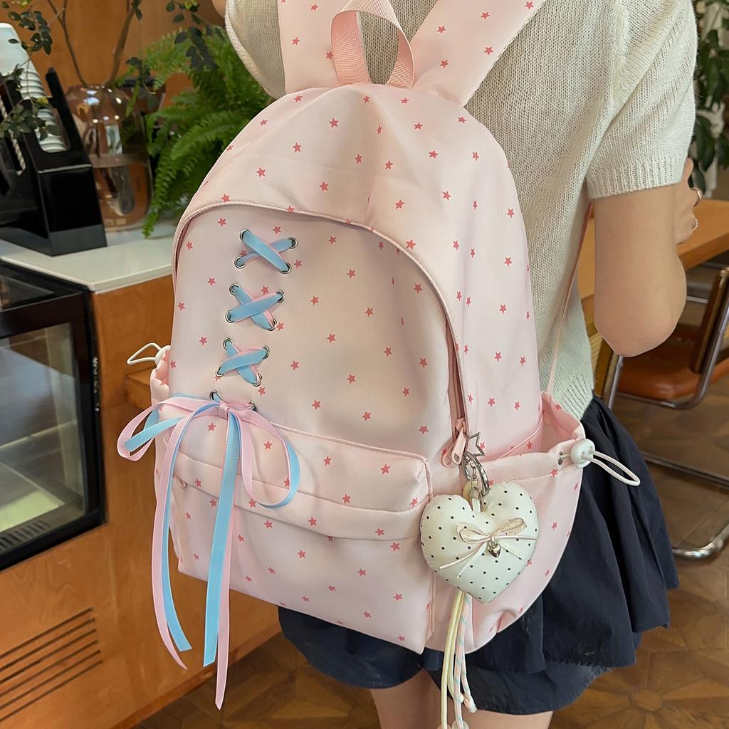 Schoolbag High-value polka dot girl Junior high school student schoolbag female, bow large capacity ins niche campus lightweight backpack