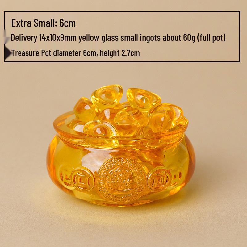 Citrine Feng Shui Treasure Pot with Gold Ingot and Multicolor Money Bag - Gift for New Beginnings