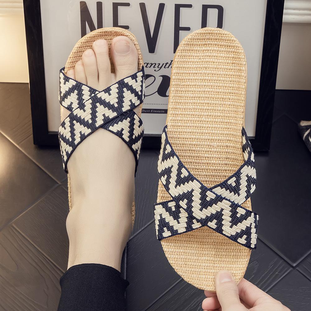 Summer linen slippers women's home couple home indoor non-slip soft bottom household cotton and linen cool slippers men