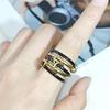 5PCS Black Gold Color Multiple Layers Rings Stackable Set Stainless Steel Interlocking Ring For Women INS Finger Jewelry Gifts