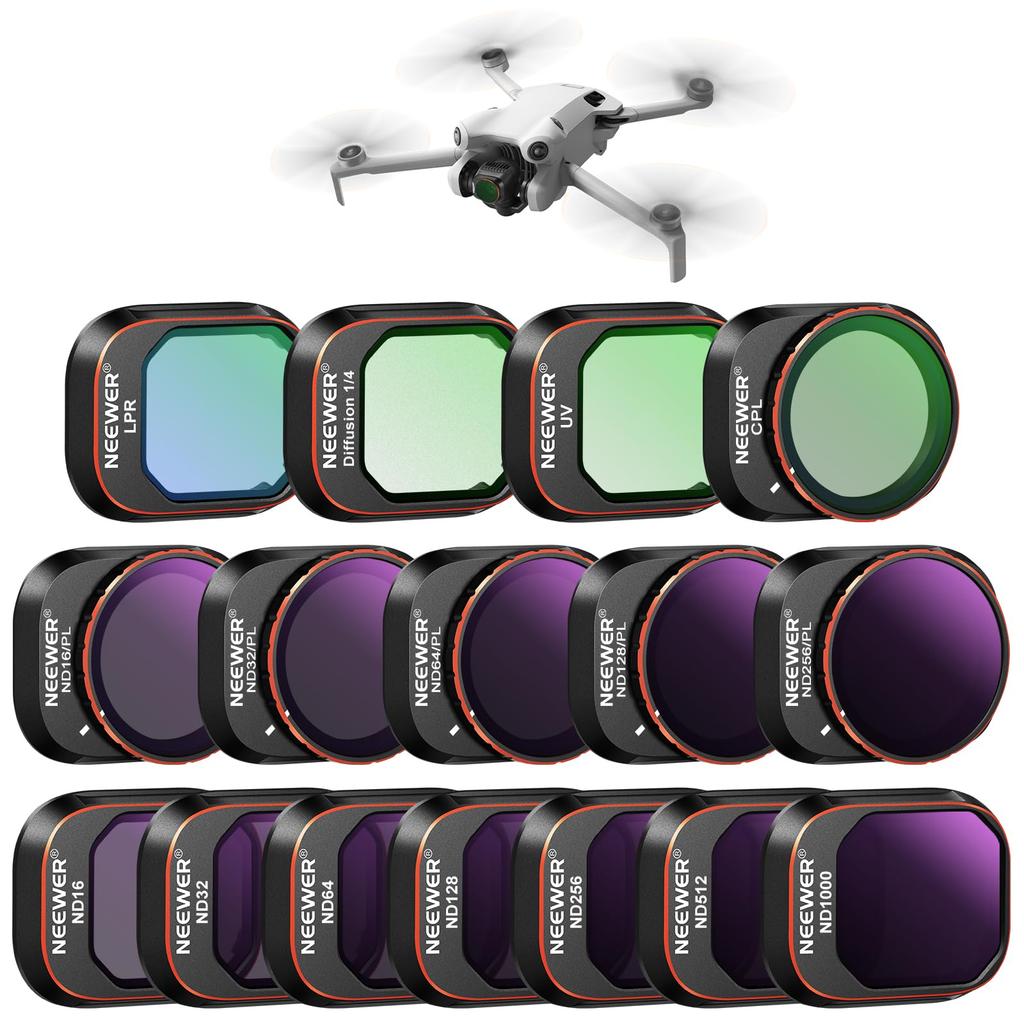 NEEWER Variable ND Filter Set Compatible with DJI Mini 4 Pro 4 Pack ND2-ND32 (1-5 Stops) ND64-ND512 (6-9 Stops) ND/CPL/UV Filter