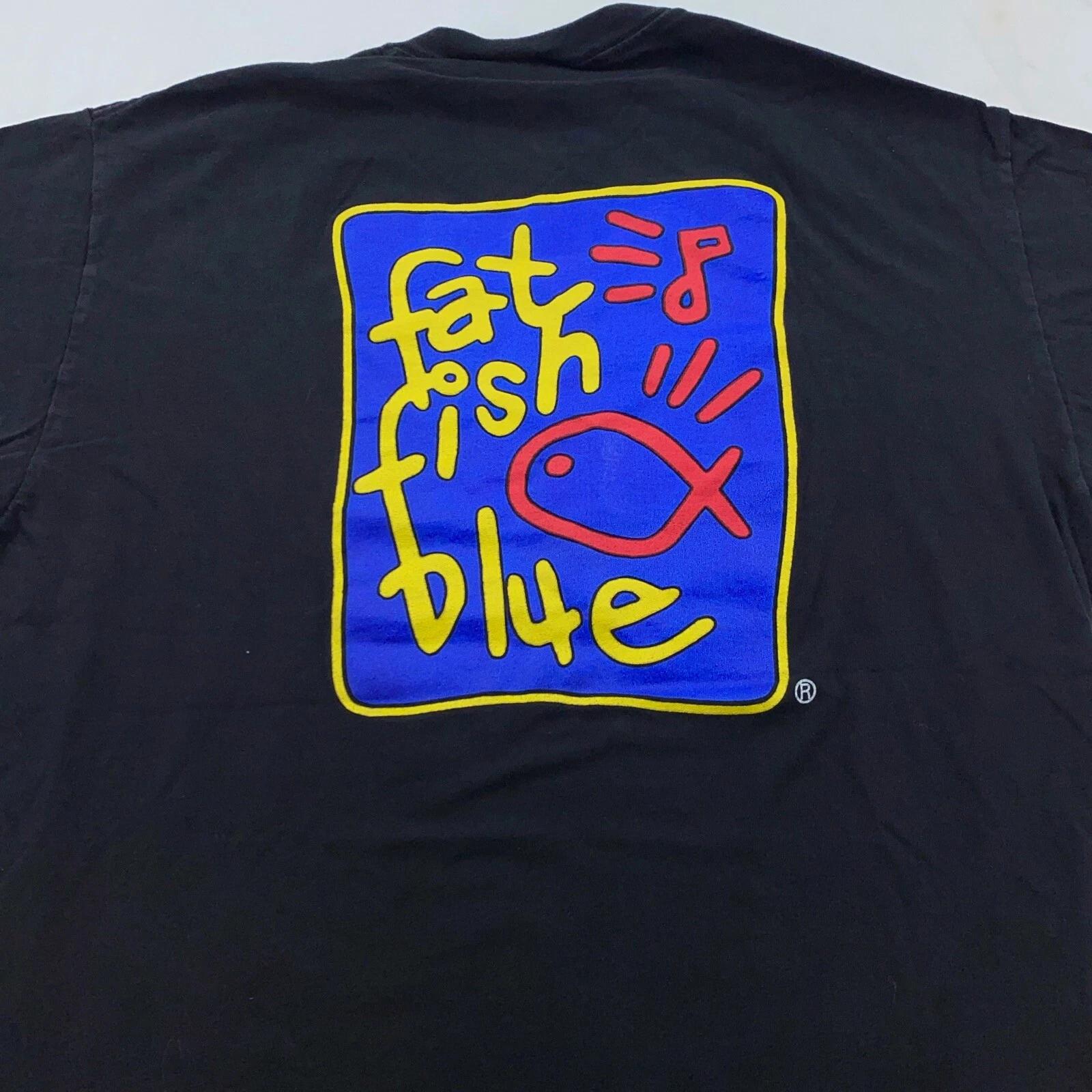 vtg 90s FAT FISH BLUE CLEVELAND BAR RESTAURANT T-Shirt MEDIUM/LARGE ohio M