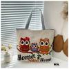Large-capacity bag for girls commuting and going out canvas bag cartoon literary treasure parents with baby storage bag with zipper