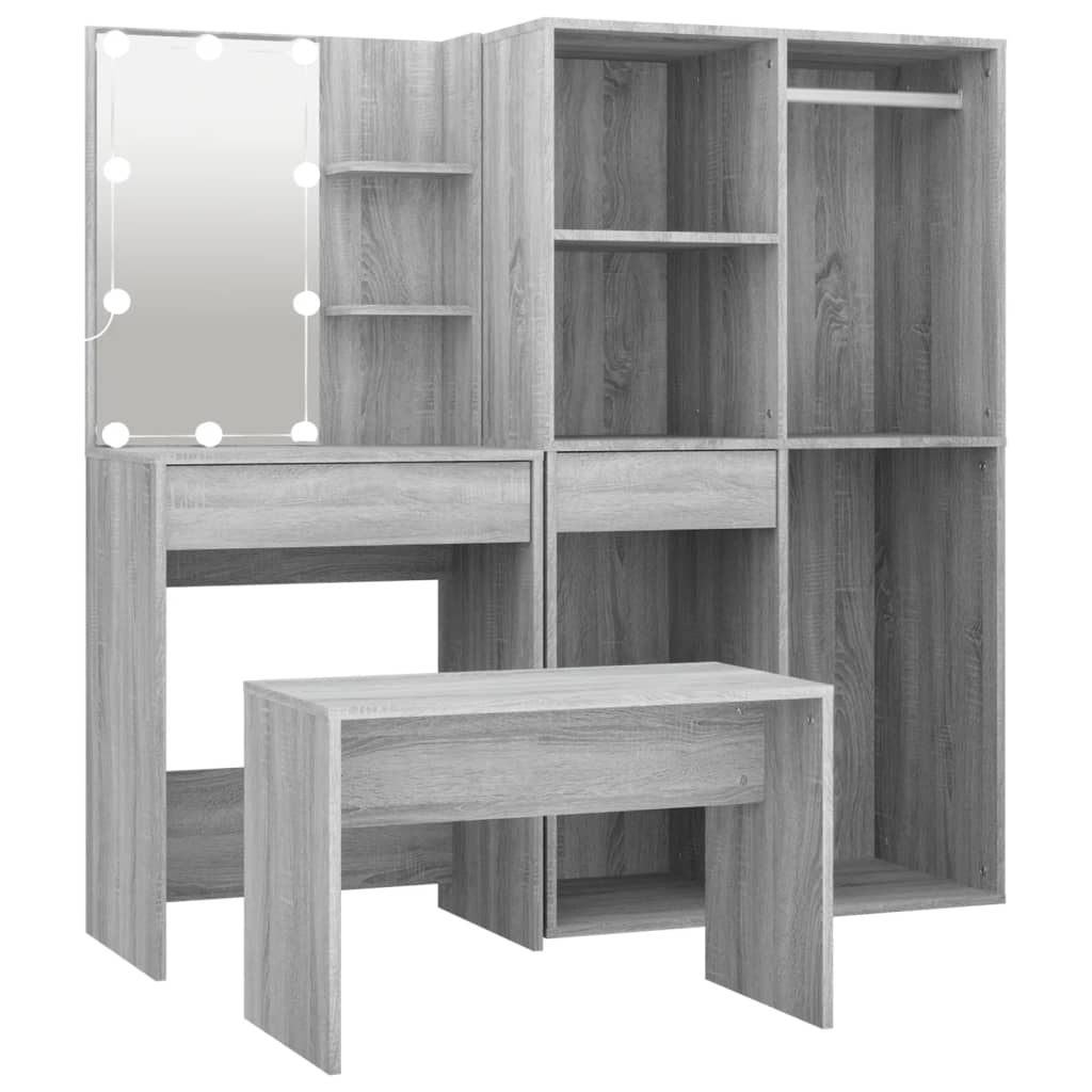 Vidaxl Dressing Table Set with LED Lighting, Sonoma Oak Grey