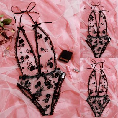 Fliege Stickerei Deep V seXy Spitze Body Dessous Teddy Unterwäsche Bodydoll