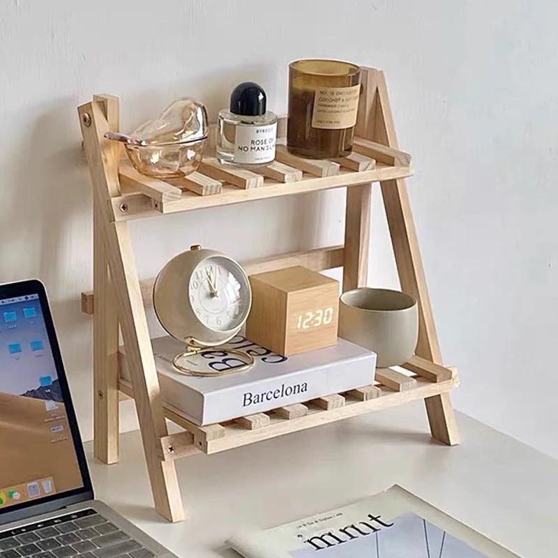 Desktop-Aufbewahrung Holzregal Doppelschichtig Einfach Faltbar Eckregal Multifunktional Schwerlast-Organizer Dekoration Schlafzimmer