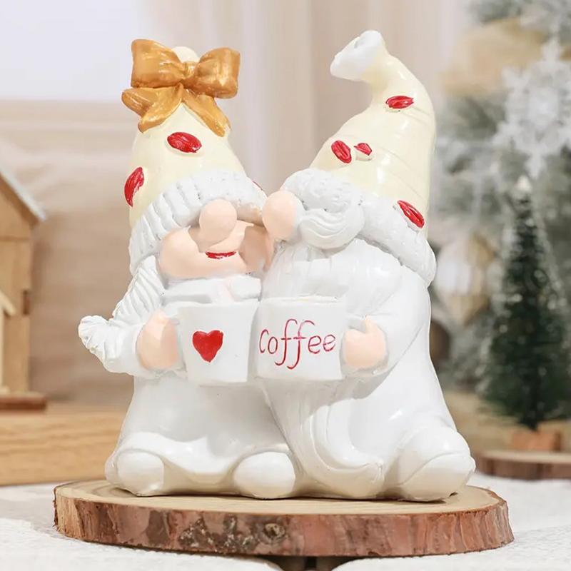 Gnome Couple Statue Coffee Gnome Table Ornament Collectible Figurine Resin Art Sculpture For Indoor Outdoor Home Decoration