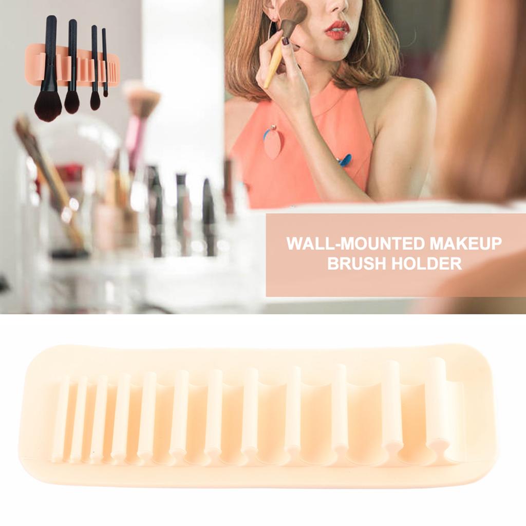 Soft Silicone Wall Mounted Makeup Brush Toothbrush Holder Stand Organizer Rack(Pink )