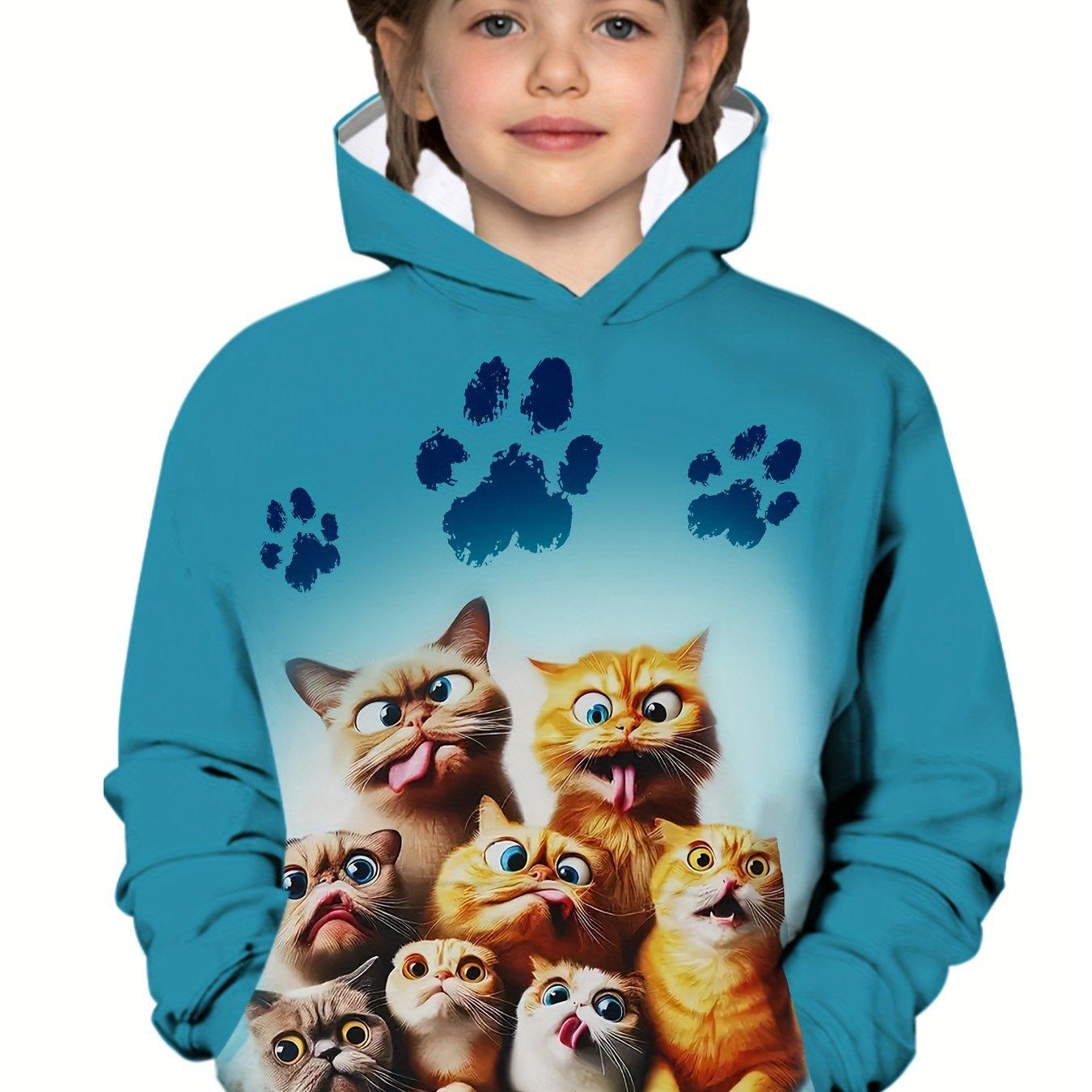 

Милая толстовка с принтом кота для мальчиков и девочек, повседневная толстовка с капюшоном на весну и осень, теплая толстовка с длинными рукавами 160