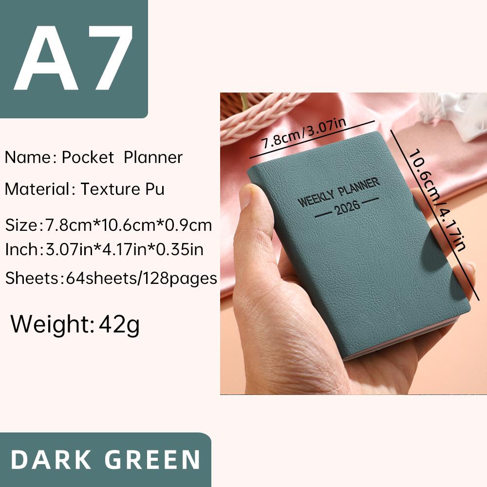 A7 Mini Pocket Planner Notebook Morandi Color PU Leather Cover 64 Sheets 128 Pages Daily Weekly Schedule Organizer Book