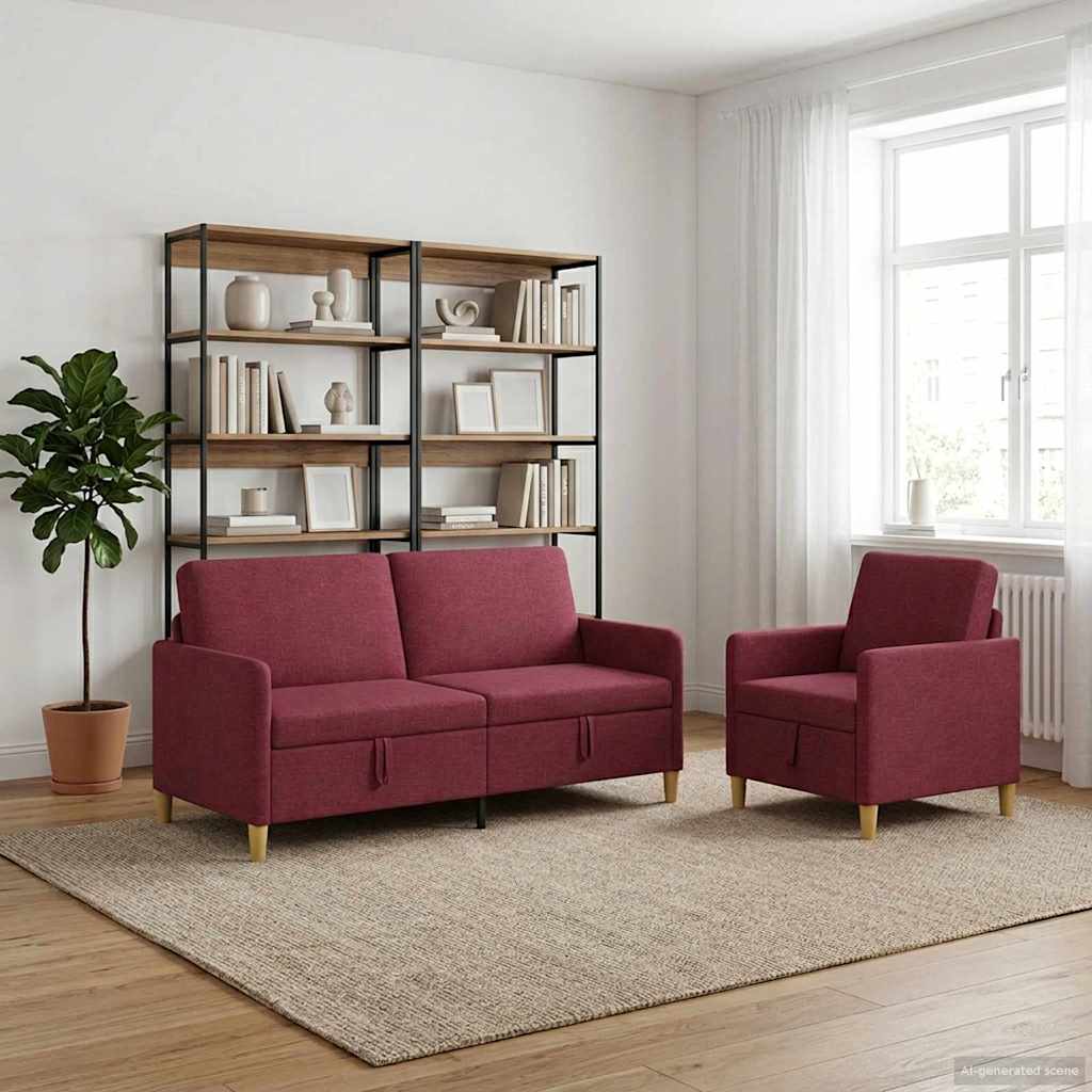Storage Sofa Set 2 pcs Burgundy Polyester