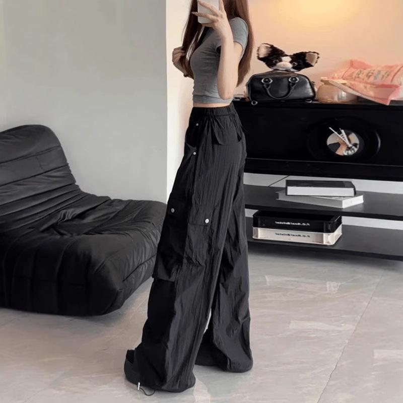 Women's High-Waist Cargo Pants: 2025 American Design, Drawstring, Floor-Length, Loose Fit Casual Trousers