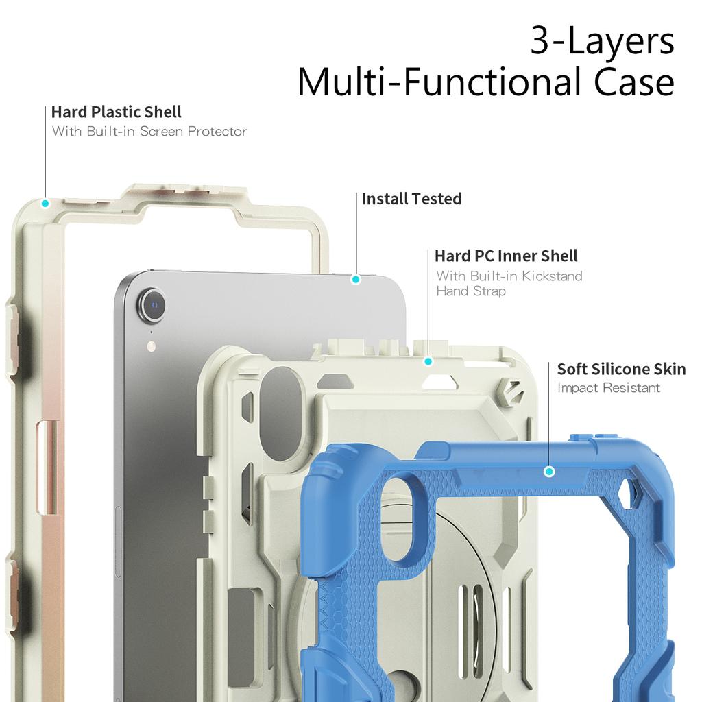 360 Rotatable Stand Case Universal For iPad Mini 7 2024 A17 Pro Mini 6 2021 8.3 Inch Heavy Duty Cover With Screen Protector Capa