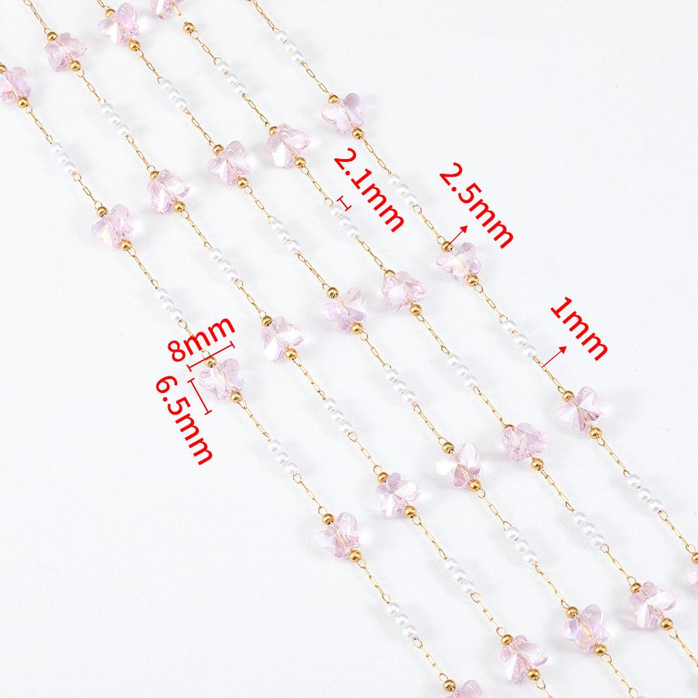 

No Fade 1Meter Stainless Steel Crystal Butterfly Pink Flower Beaded Chains for Bracelet Necklace DIY Jewelry Findings Quality 1meter