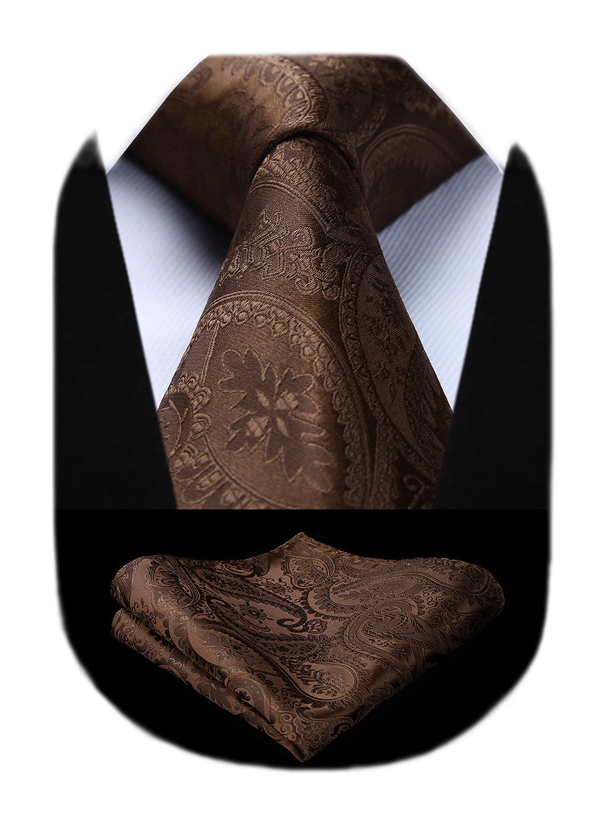 

[Enlision] Brown Tie Set, Paisley Pattern, Men s Formal Wear, Silk, Wedding, Floral Pattern, Stylish, Men s EF-02