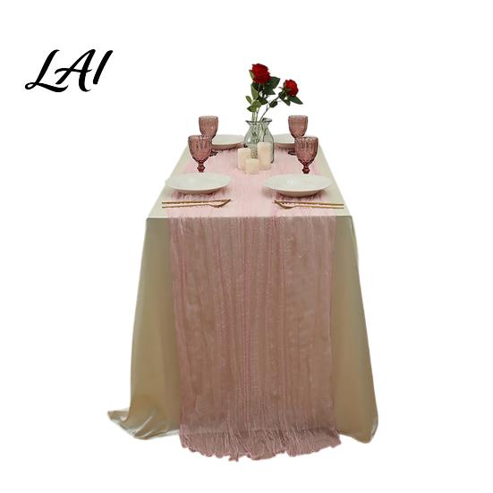 Soft Fabric Tablecloth Cheesecloth Table Runner Boho Rustic Farmhouse Gauze Long Sheer Sturdy Stitched Runner for Wedding Tea Party Baby Shower S