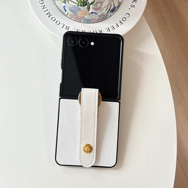 

For Samsung ZFlip6 Folding Leather Phone Case Findn3flip Wrist Strap Flip Xflip Solid Color Hard Shell For Samsung ZFlip3