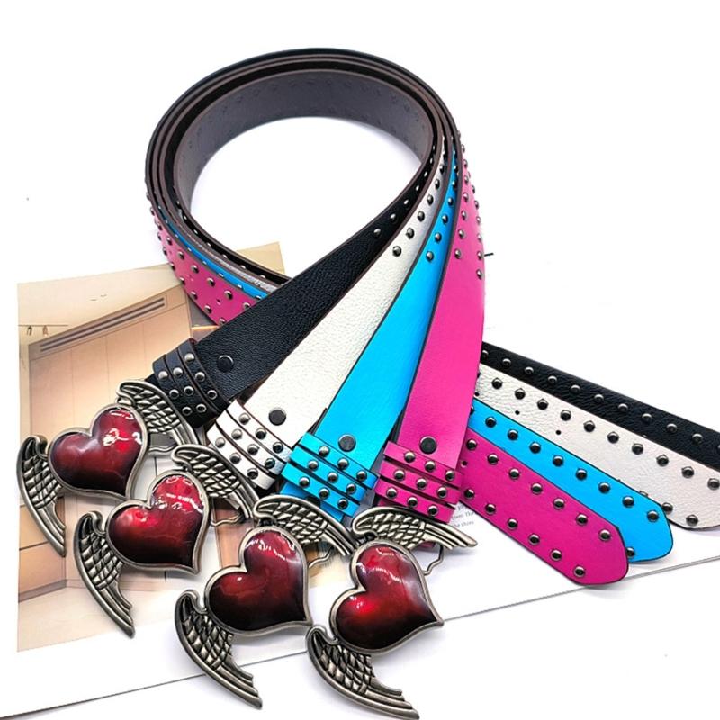 PU Waist Belt with Heart&Wing Buckle Adjustable Length Waist Belt Girls Jeans Dresses Skirt Coat Decors Waistband