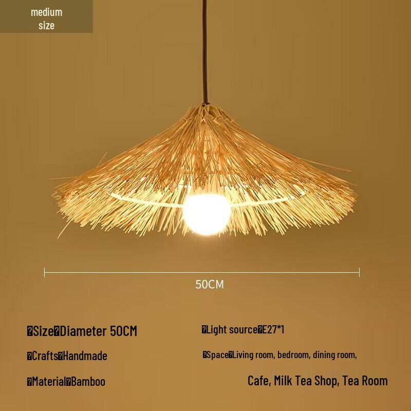 Bamboo Weaving Straw Hat Chandelier - Southeast Asian Wabi-Sabi Style Rattan Lampshade for Farmhouse Decor.