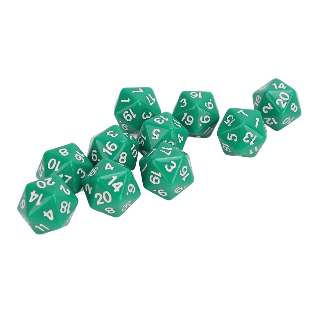 10 Stück Polyedrisches Würfelset Kunststoff Leichtgewicht 20-seitige Würfel für Rollenspiel-Tischspiele Grün