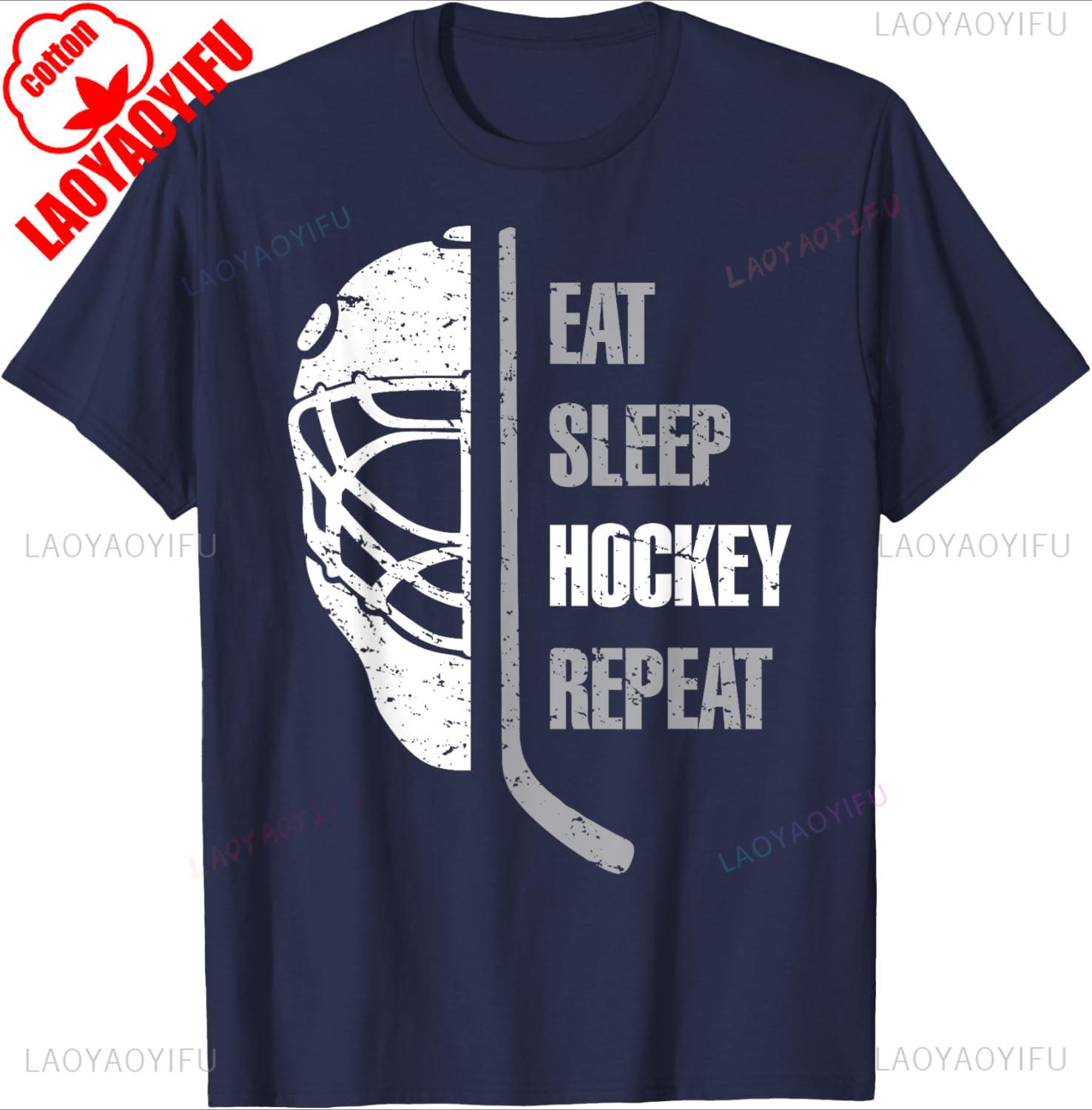 Personality Eat Sleep Hockey Repeat Christmas for Teen Adult Hockey TShirt Cool Trending Unisexs Graphic Tshirts Casual Allmatch S