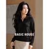 Basic House Women's Wool-Blend V-Neck Long Sleeve Sweater