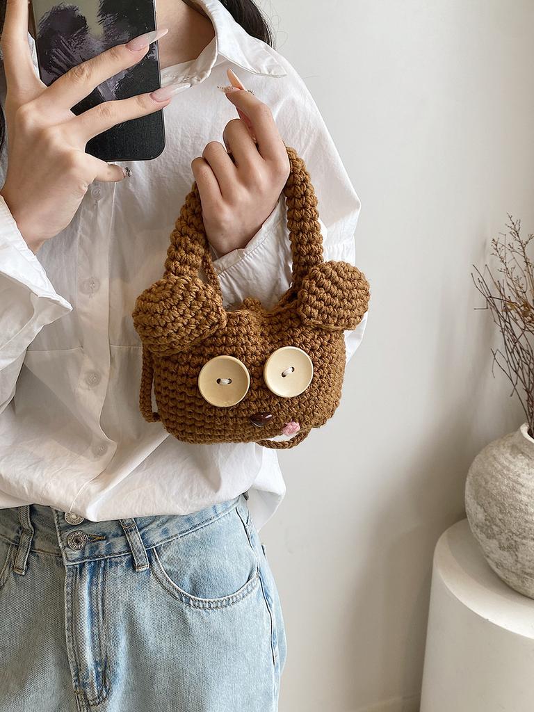 Winter Fashion Knit Bear Shoulder Bag With Mobile Phone Pocket For Daily Outings