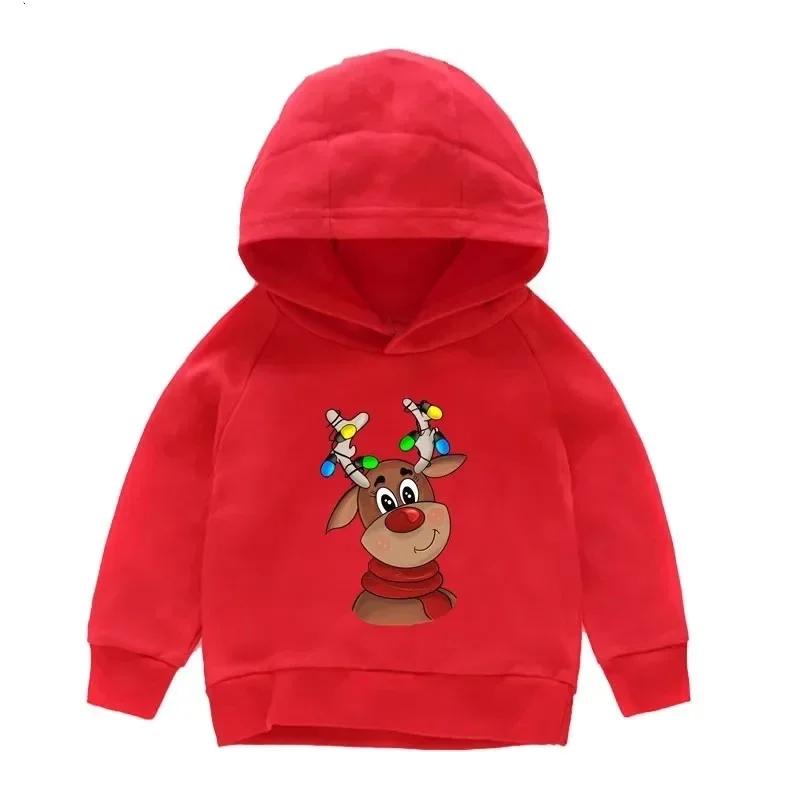 Children's Red Santa Claus Pattern Printed Hoodie Boys Girls Comfortable Outdoor Autumn and Winter Fashion Long Sleeve Pullover