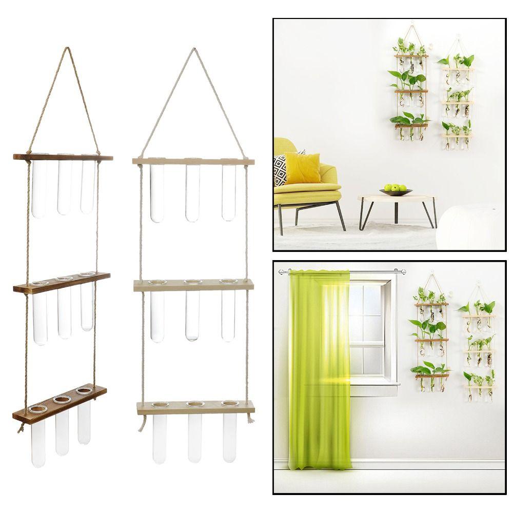 Retro Wood Hanging Hydroponic Test Tube Multilayer Stand Plant Vase  Hydroponic Plant