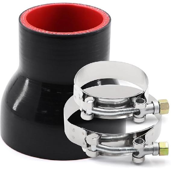 3 To 4 Inches Straight Black Silicone Reducer Coupler With 2 T-Bolt Clamps 4 Layers Of Polyester Reinforcement Suitable High Level Turbo Pipe