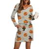 Women's Fashionable V-neck Long Sleeved Drawstring With Pocket Halloween Printed Casual Dress