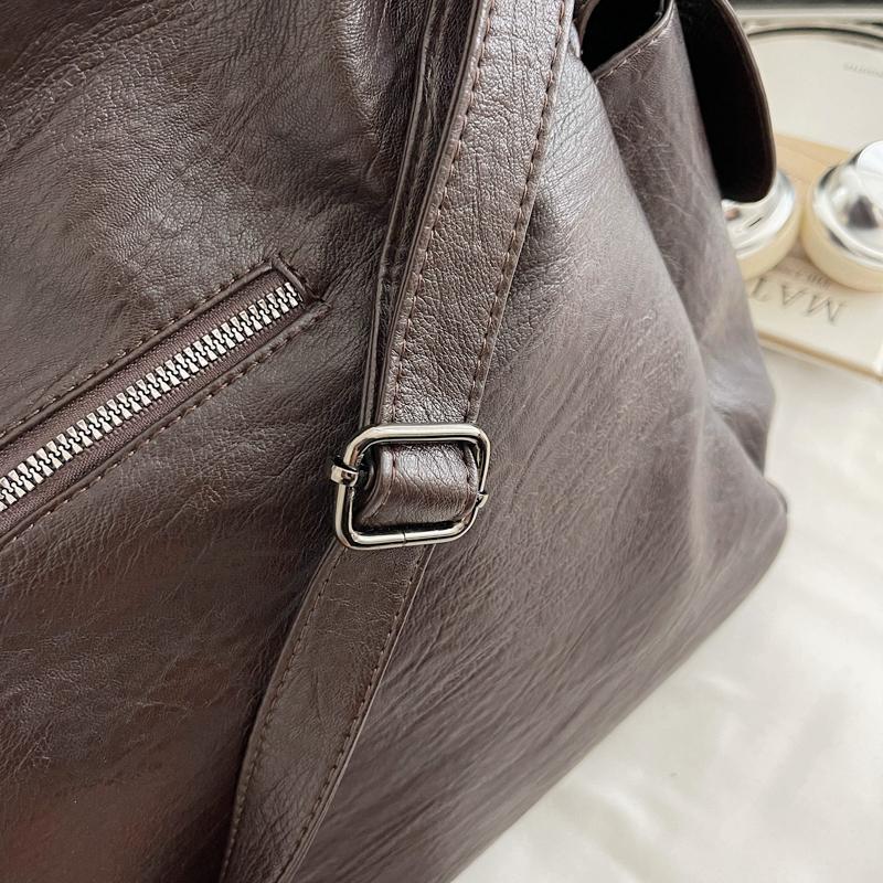 Faux Leather Tote Bag with Dual Zipper Pockets Adjustable Shoulder Strap Women's Everyday Fashion Handbag