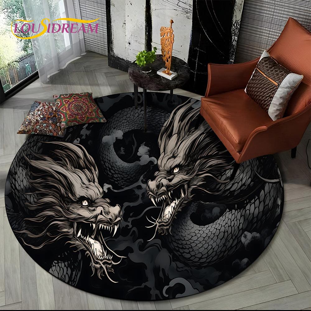 2025 New Loong Chinese Style Dreamy Dragon Cartoon Round Carpet Rug for Bedroom Living Room Sofa Decoration,pet Decor Floor Mat