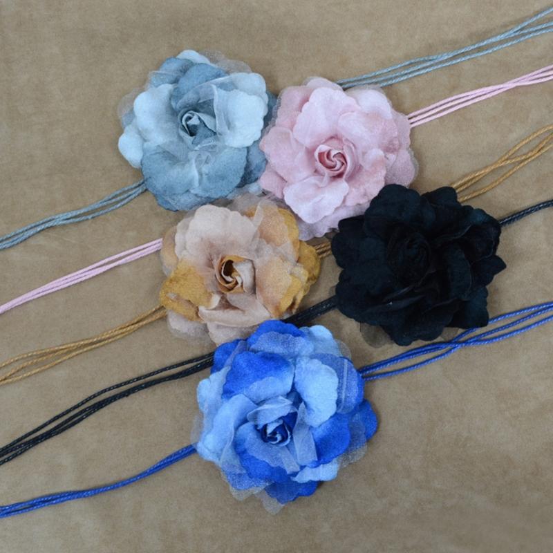 Cintura Donna Vita Autolegante Per Abito Bohemien da Spiaggia Intrecciato Cintura con Fiore Cintura Intrecciata Sottile Fascia Vita Nodo Colorato Vintage