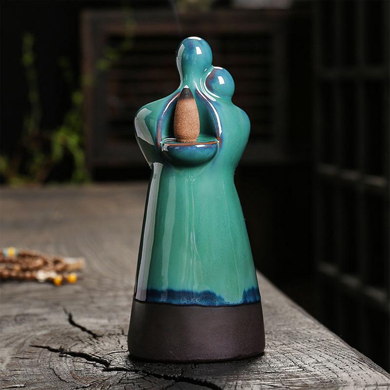 Lover Couple Ceramic Sandalwood Backflow Incense Burner Home Decor Waterfall Incense Burner Valentine's Day Gift