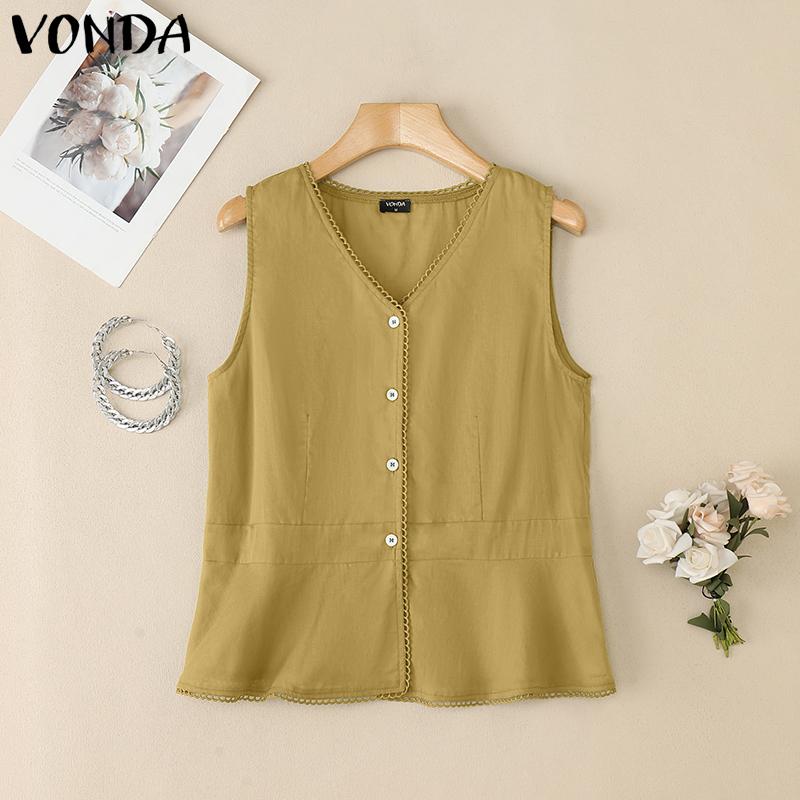 

VONDA Women Sleeveless Button Down Ruffled Casual Tank Tops S жовтий