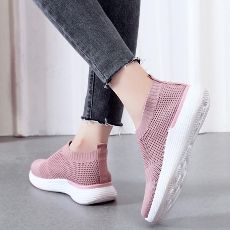Fashion Crestar Women Casual Sports Shoes Outdoor Slip On Lightweight Runing Shoes Breathable Hollowing Mesh Sneakers Leisure Flat Shoes