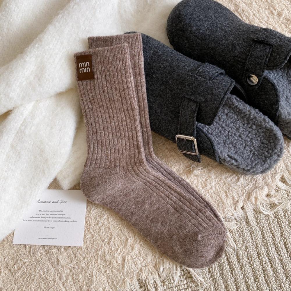 Thicken Middle Tube Socks Heel Label Women's Socks Fashion Winter Socks