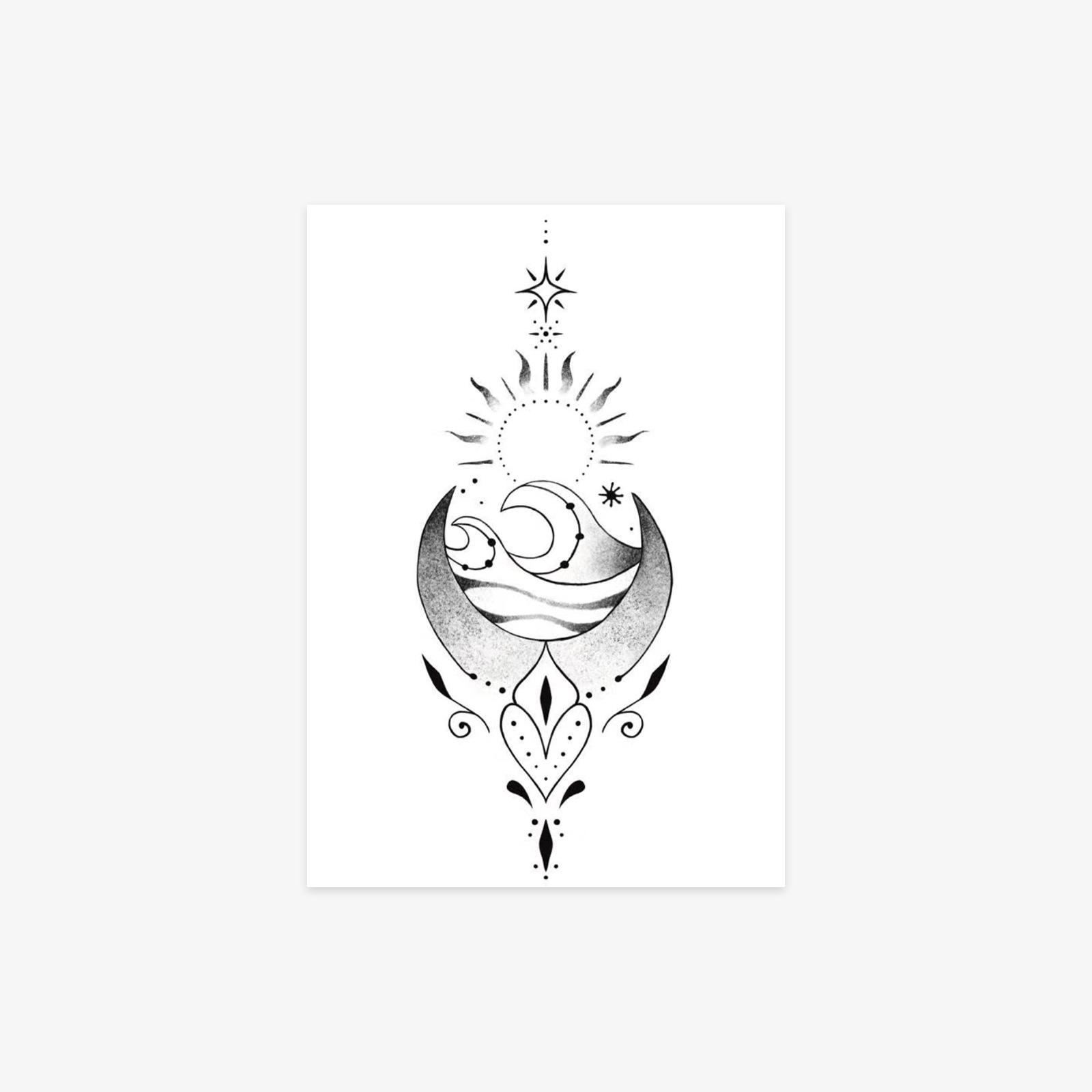 

Advanced Sense Of Mystery, Sun And Moon, Wave Lines, Totem Tattoo Stickers, Long-Lasting Waterproof Men S And Women S Tattoo Stickers 7*10